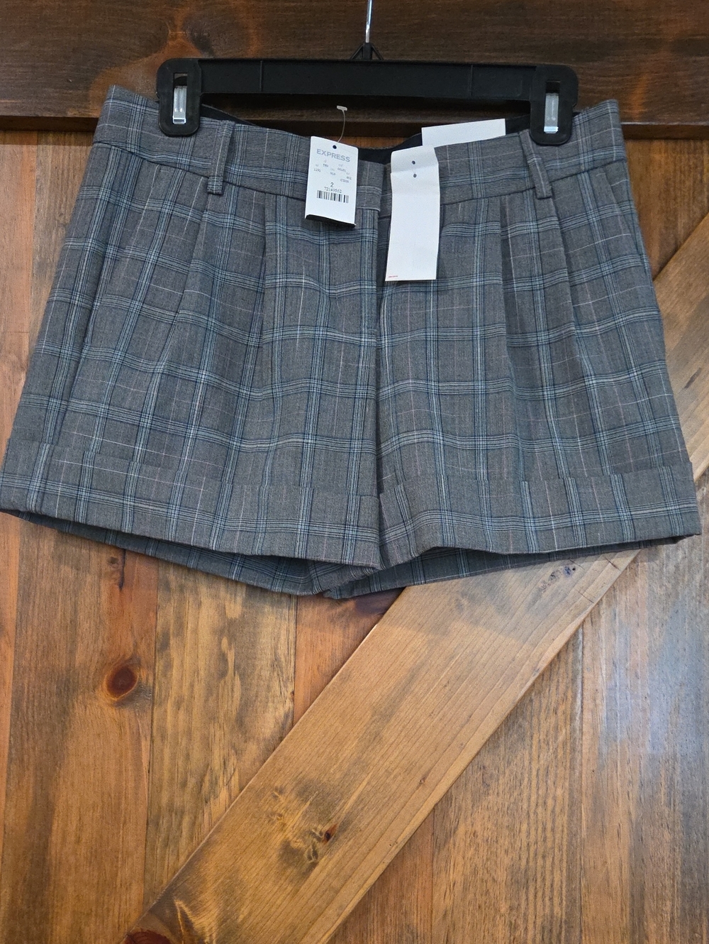 Express Editor Shorts Gray Plaid Cuffed Dressy Size 2